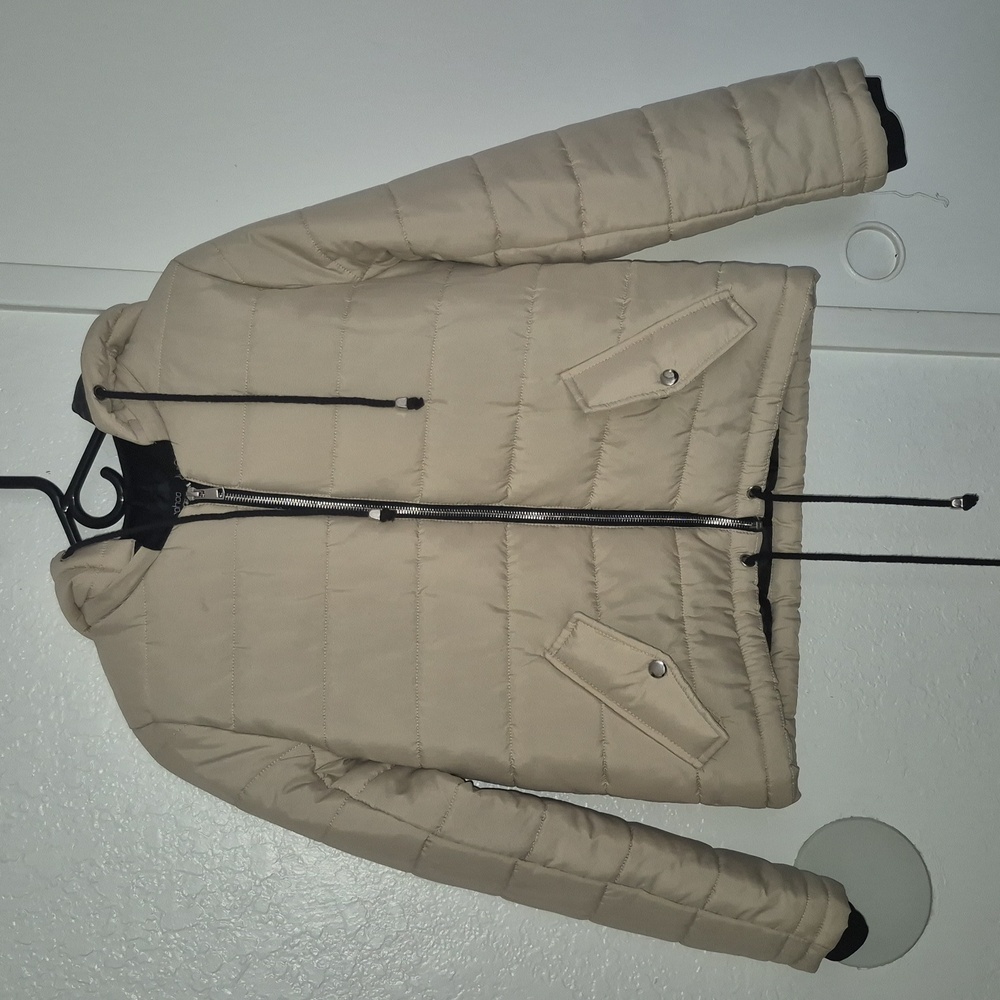 boohoo Puffer Zip-up Jacket , Women, Cream,Small